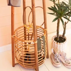 Rattan Coat Rack with Umbrella Basket