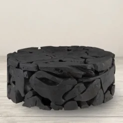 Reclaimed Teak Black Round Coffee Table
