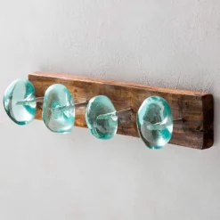 Recycled Glass and Reclaimed Wood Hooks - 4 Hook