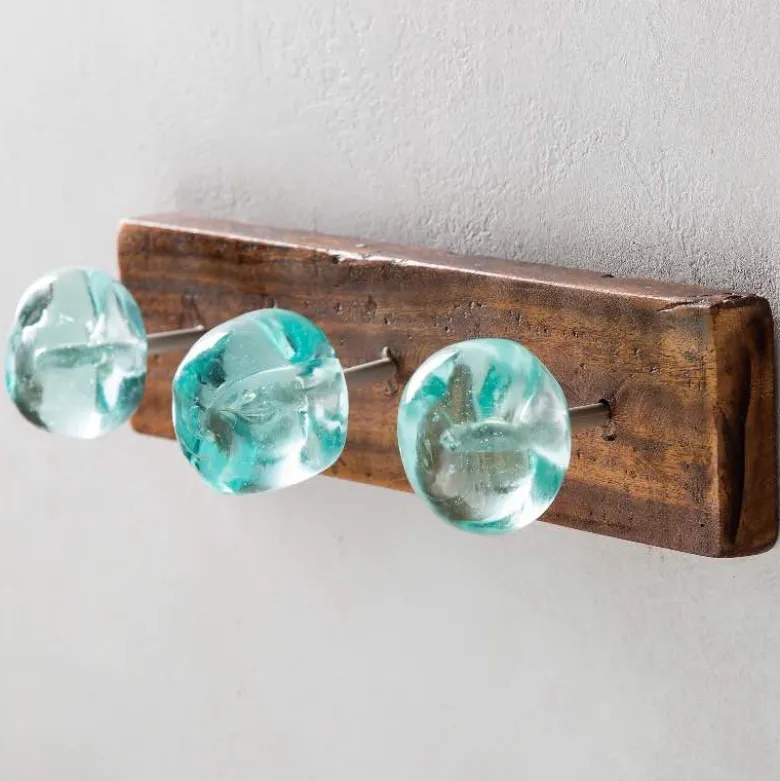 Recycled Glass and Reclaimed Wood Hooks - 3 Hook