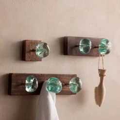 Recycled Glass and Reclaimed Wood Hooks - 2 Hook