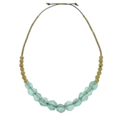 Recycled Sea Glass Beaded Brass Necklace (aqua)
