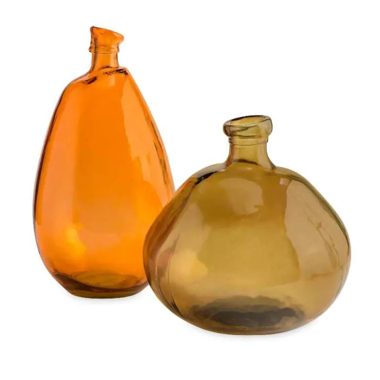 Recycled Tall Glass Balloon Vases 13" and 19" (brown and amber set of 2)