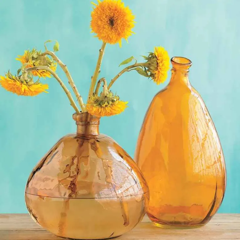 Recycled Tall Glass Balloon Vases 13" and 19" (brown and amber set of 2)