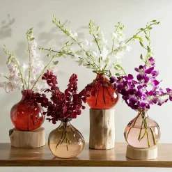 Red 7" Balloon Vase with 5 Stems of Fresh Cut Orchids - White