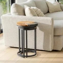 Round Wood Wave Nesting Tables, Set of 2