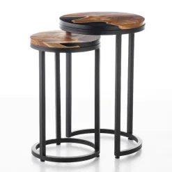 Round Wood Wave Nesting Tables, Set of 2