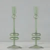 Sage Glass Candlestick Pair