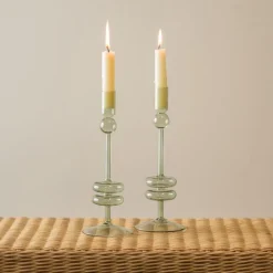Sage Glass Candlestick Pair