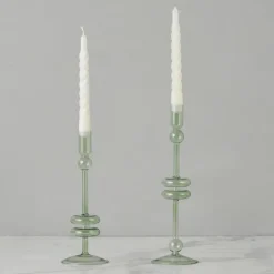 Sage Glass Candlestick Pair