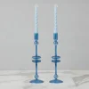 12" Sapphire Blue Glass Candlesticks, set of 2