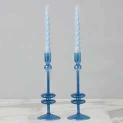 10" Sapphire Blue Glass Candlesticks, set of 2