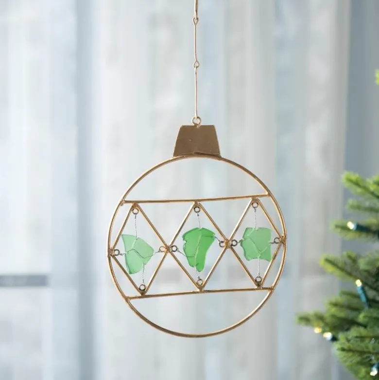 Seaglass and Metal Ornament - Round