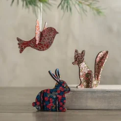 Set of 3 3D Woodcut Decorations - Fox, Bunny, Dove