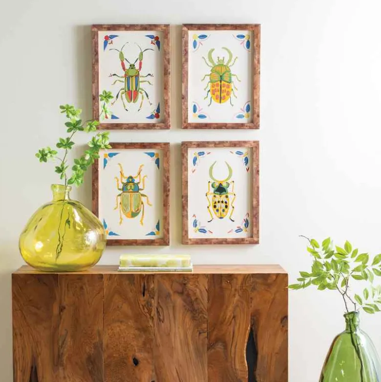 Set of 4 Framed Beetles Paintings