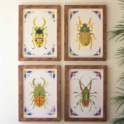 Set of 4 Framed Beetles Paintings