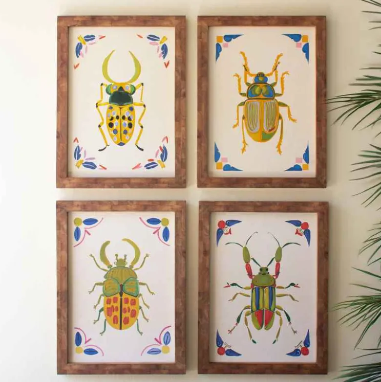 Set of 4 Framed Beetles Paintings