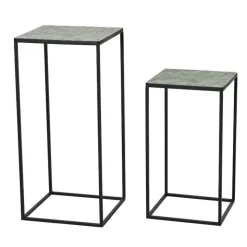 Set of 2 Green Herringbone Stone Mosaic Accent Stands