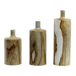 Set of 3 Kendari Teak Bottle Vases