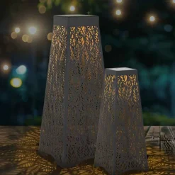 Set of 2 Patio Solar Leaf Shadow Lanterns