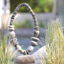 Small River Stone Oval Garden Sculpture on Stand