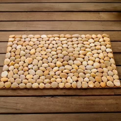 Smooth River Rock Stone Floor Mat, Indoor/ Outdoor - Ochre