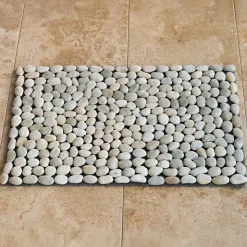Smooth River Rock Stone Floor Mat, Indoor/ Outdoor - White
