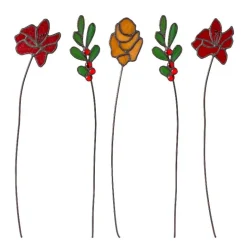Stained Glass Holiday Floral Bouquet, Set of 5
