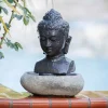 Stone Tabletop Buddha Head Fountain, 16"H