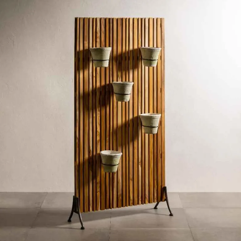 Teak Wood Privacy Screen/ Plant Stand, 5 Rings