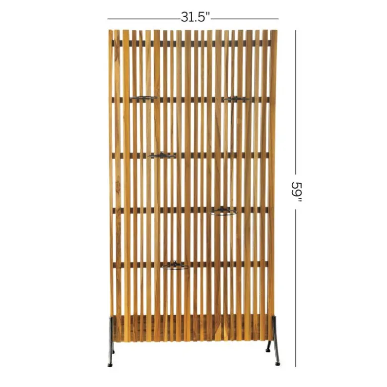 Teak Wood Privacy Screen/ Plant Stand, 5 Rings