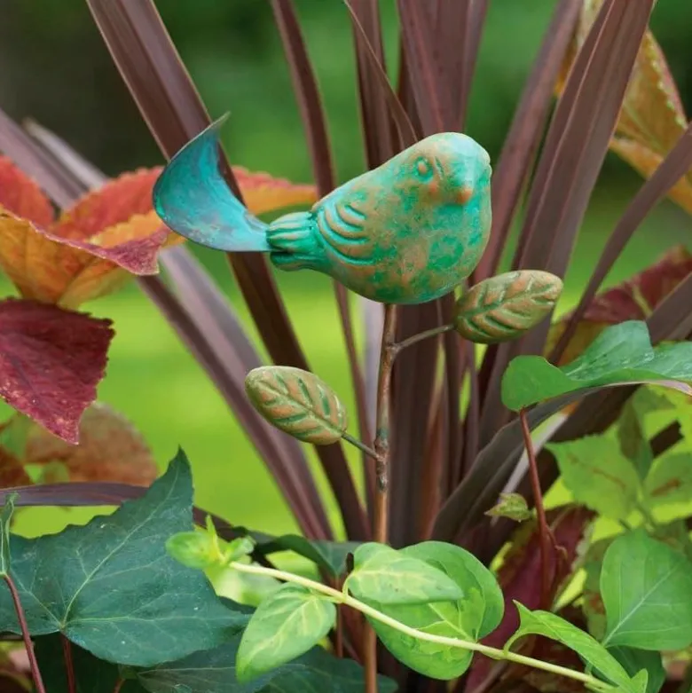 Terracotta Teal Bird Plant Pick