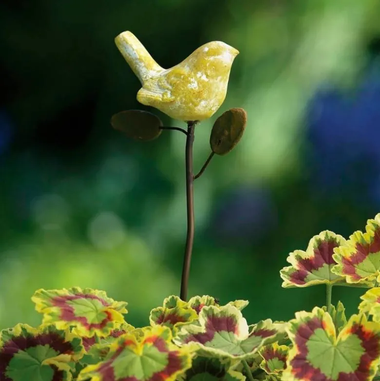 Terracotta Yellow Bird Plant Pick