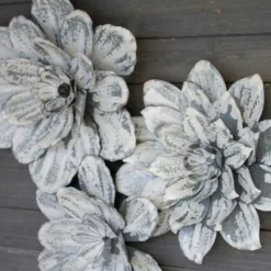 Whitewashed Metal Wall Flowers, Set of 3