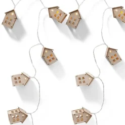 Wooden House LED String Lights, 53"L