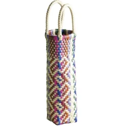 Woven Recycled Plastic Wine Tote - Multi Plaid