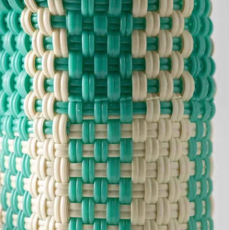 Woven Recycled Plastic Wine Tote - Turquoise Checks