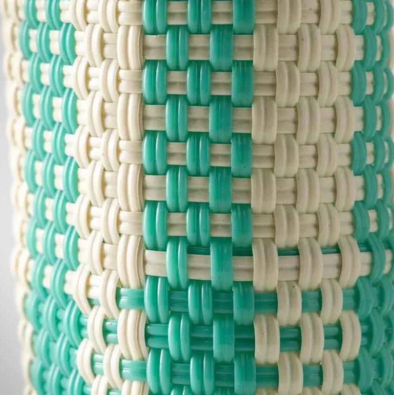 Woven Recycled Plastic Wine Tote - Turquoise Checks