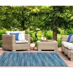 5' x 8' Indoor/Outdoor Blue Stripes Rug