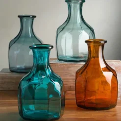 Zeta Geometric Recycled Glass Vase - Smoky Blue